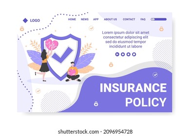 Insurance Policy Landing Page Template Flat Design Illustration Editable of Square Background for Social media, Feed, Greeting Card and Web