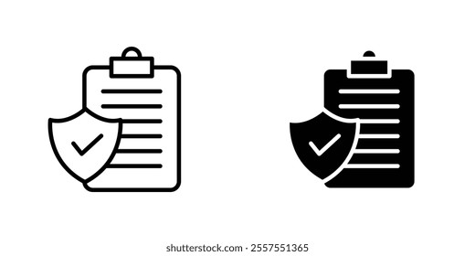 Insurance policy outlined and solid icon vector collection.