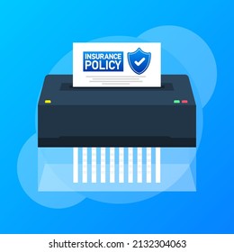Insurance policy shredder. Digital background. Isometric vector illustration