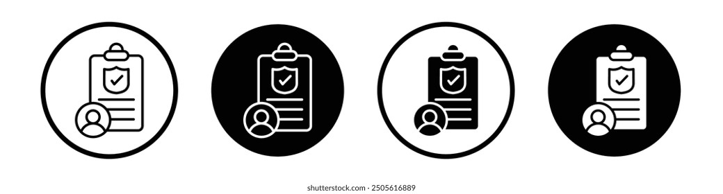 Conjunto de iconos de Vector de póliza de seguro negro relleno y estilo delineado.