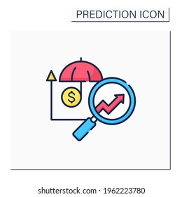 Insurance predictive analytics color icon.Collating metrics, real-time data about customers. Business predicting concept.Isolated vector illustration