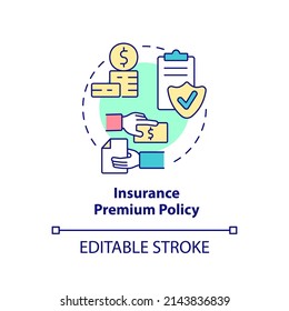 Versicherungsprämienkonzept-Symbol Financial Coverage Komponente abstrakte Idee dünne Linie Illustration. Einzeln Umrisszeichnung. Bearbeitbarer Strich. Arial, Myriad Pro Fett Schriftarten verwendet