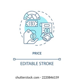 Insurance price turquoise concept icon. Coverage services costs. Financial bargain abstract idea thin line illustration. Isolated outline drawing. Editable stroke. Arial, Myriad Pro-Bold fonts used