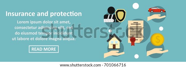 Insurance and protection banner horizontal concept.\
Flat illustration of insurance and protection banner horizontal\
vector concept for\
web