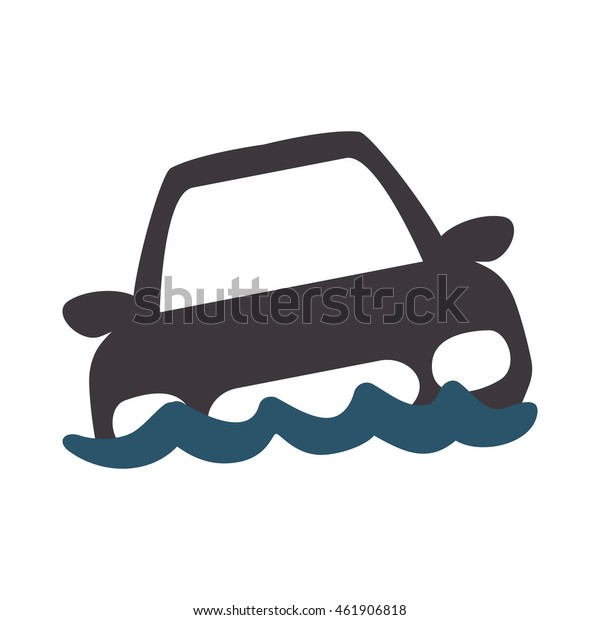 Insurance and Protection\
concept represented by car being flooded icon. Isolated and flat\
illustration