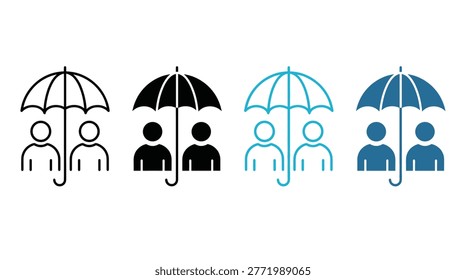 Insurance and protection icon collection in flat modern style, security, safety, coverage, partnership, and risk management