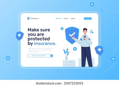Insurance protection illustration on web header homepage template, Insurance landing page, Vector illustration