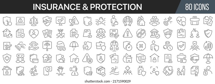 Insurance and protection line icons collection. Big UI icon set in a flat design. Thin outline icons pack. Vector illustration EPS10