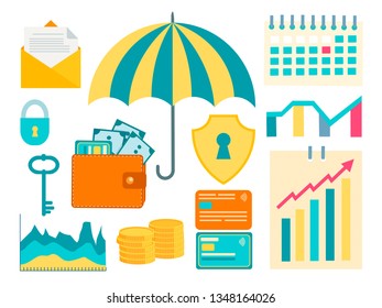 Insurance and protection of real estate, property, money concept. House and home insurance symbols