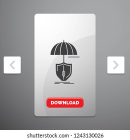 insurance, protection, safety, digital, shield Glyph Icon in Carousal Pagination Slider Design & Red Download Button