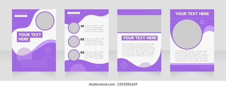 Insurance purple wavy blank brochure layout design. Service info. Vertical poster template set with empty copy space for text. Premade corporate reports collection. Editable flyer paper pages
