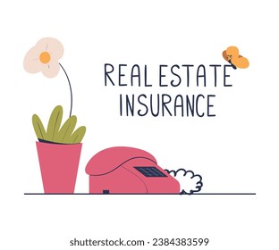 Insurance of Real Estate as Security and Protection from Loss Vector Illustration