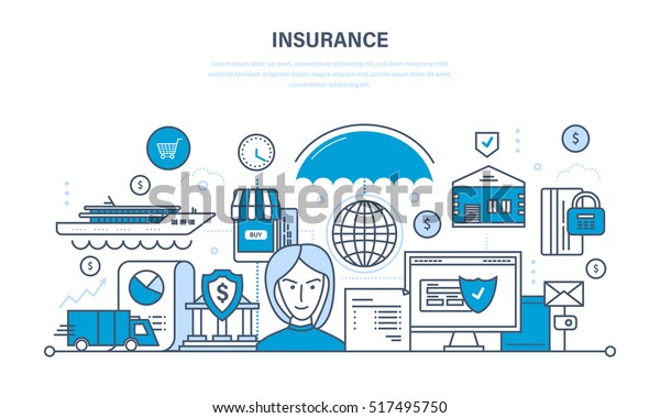 Insurance realty and property, insurance agent,\
guarantee security of financial deposits and savings, the insurance\
contract. Illustration thin line design of vector doodles,\
infographics\
elements.