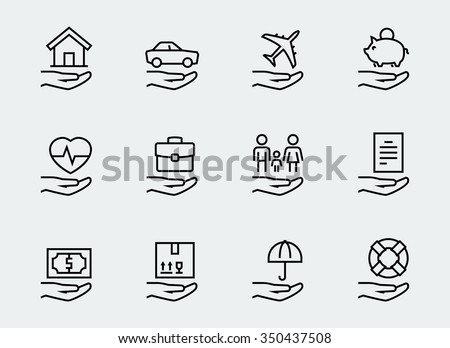 Insurance related icon set in thin line style