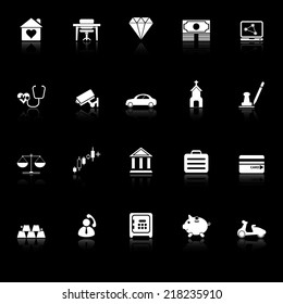 Insurance related icons with reflect on black background, stock vector