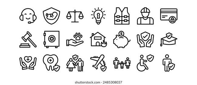 Insurance related vector icons set.