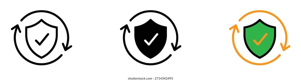 Vetor do ícone de Renovação de Seguro. Símbolo de garantia de segurança atualizado. ilustração de vetor.