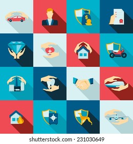 Insurance Security Icons Flat Set Of Life Safety Disaster Events Isolated Vector Illustration