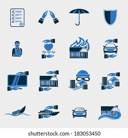 Insurance security icons set of agent company finance  isolated vector illustration