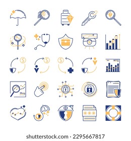 Insurance and security line icon set. Editable stroke.