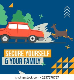 Insurance for security for yourself and your family. Coverage of vehicle and life, accidents and incidents on road during traveling. Promotional banner or advertisement. Vector in flat style