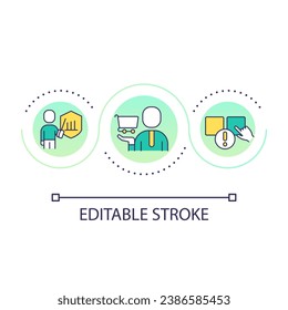 Insurance service agent loop concept icon. Business assistant. Statistic research. Purchase help abstract idea thin line illustration. Isolated outline drawing. Editable stroke. Arial font used