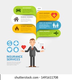 Insurance service with bubble speech template. Vector illustrations.