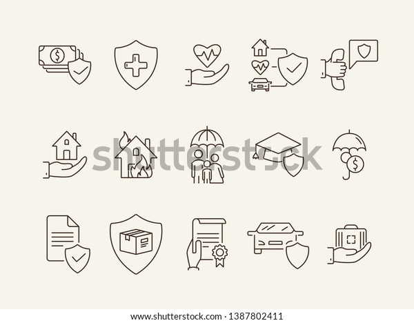 Insurance service line icon set. Shield, guard,\
guarantee. Safety concept. Can be used for topics like protection,\
property, accident