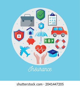 insurance service set icons in circle