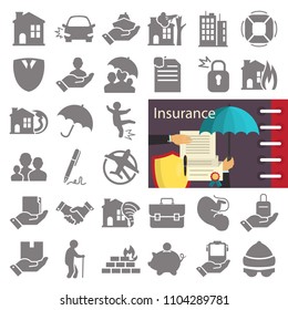 Insurance service simple icons set decorated thematic color flat illustration