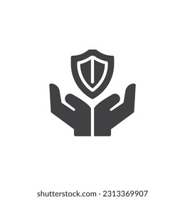 Insurance service vector icon. filled flat sign for mobile concept and web design. Hands protection shield glyph icon. Symbol, logo illustration. Vector graphics