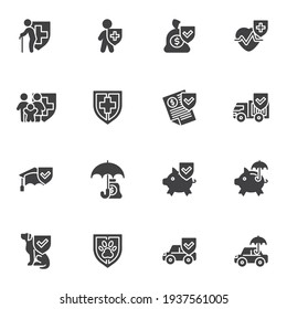 Insurance service vector icons set, modern solid symbol collection, filled style pictogram pack. Signs, logo illustration. Set includes icons as health insurance, money saving, finance, business