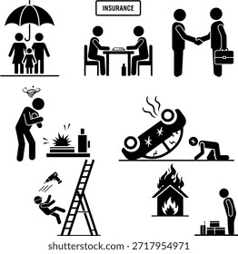 Servicios de Seguros y Gestión de Riesgos Vector Icon Set
