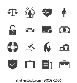 icono de conjunto de seguros, icono de signo de conjunto de seguros aislado, ilustración vectorial