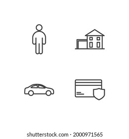 icono de conjunto de seguros, icono de signo de conjunto de seguros aislado, ilustración vectorial