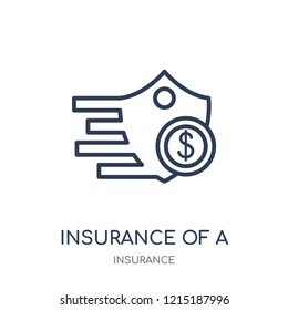 Insurance of a shield with dollar sign icon. Insurance of a shield with dollar sign linear symbol design from Insurance collection.