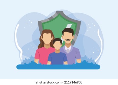 insurance shield and family icons