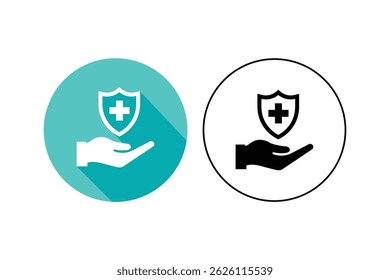 Escudo de seguro na mão Ícones médicos, ícone do seguro médico, ícone da mão do seguro de saúde, ícone da proteção de saúde