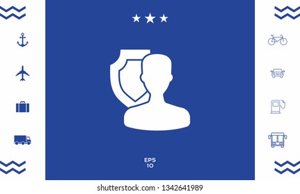 Insurance shield with user icon. Graphic elements for your design