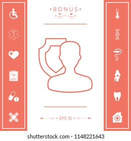 Insurance shield with user - line icon