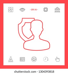 Insurance shield with user - line icon. Graphic elements for your design