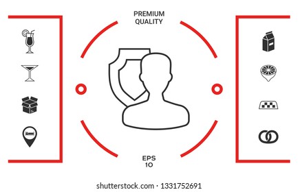 Insurance shield with user - line icon. Graphic elements for your design