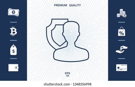 Insurance shield with user - line icon. Graphic elements for your design