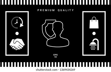 Insurance shield with user - line icon. Graphic elements for your design