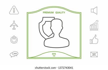 Insurance shield with user - line icon. Graphic elements for your design