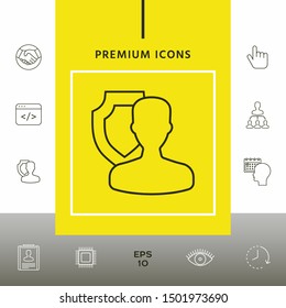 Insurance shield with user - line icon. Graphic elements for your design