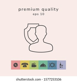Insurance shield with user - line icon. Graphic elements for your design