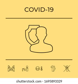 Insurance shield with user - line icon. Graphic elements for your design