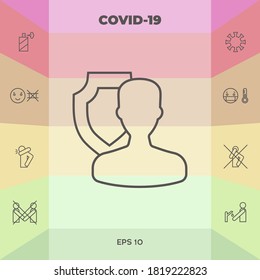 Insurance shield with user - line icon. Graphic elements for your design