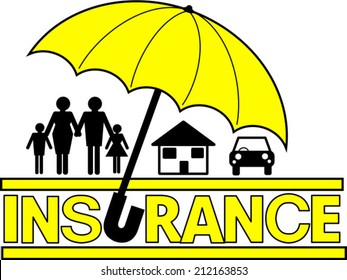 An Insurance sign vector with umbrella in yellow and black on white